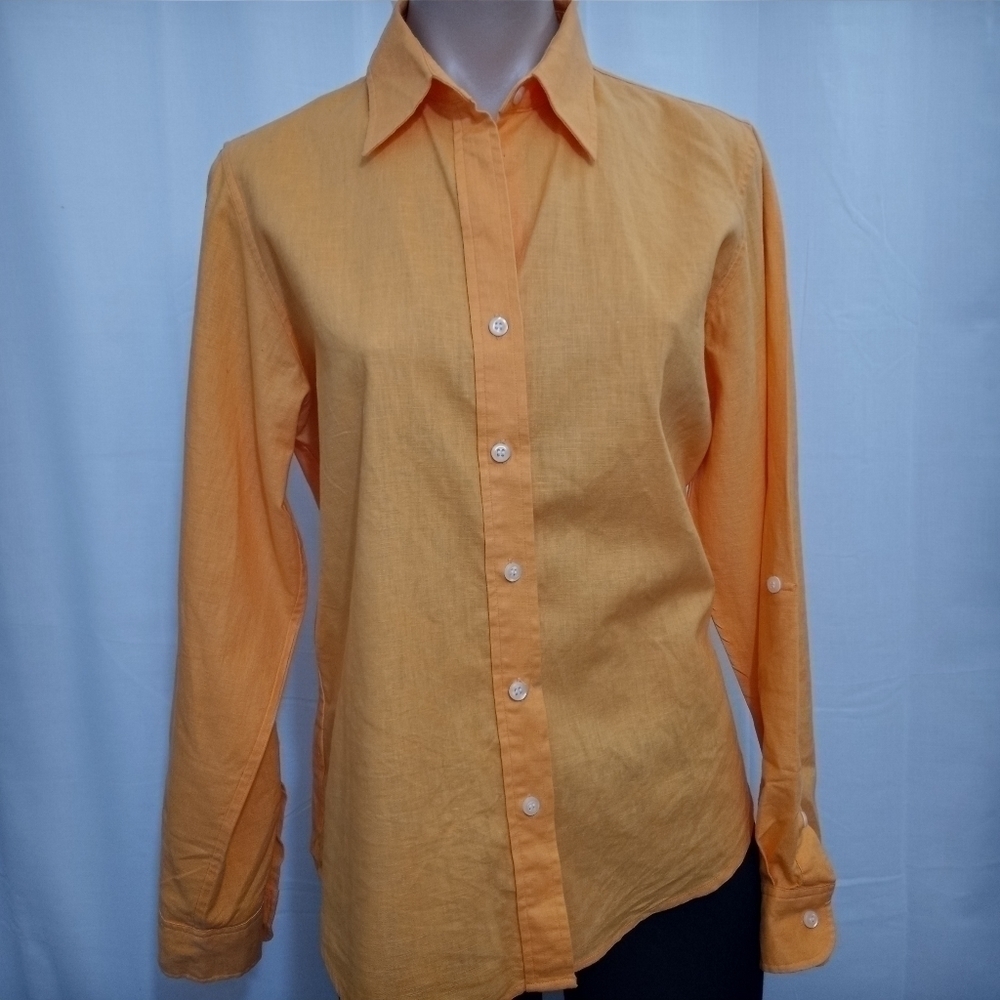 ๐
บJONES New York sport Orange Long Sleeve Button Up Linen Shirt